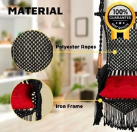 The Elegant Curio Centre Premium Maharaja Hanging Swing -Black with Polyester Ropes & Mild Steel Frame Chair with Heavy Duty Stainless Steel Hanging Accessories And Cushion has a unique design, -  Free Size,  Black,  Polyester Rope With Iron Frame,  Pack of 1